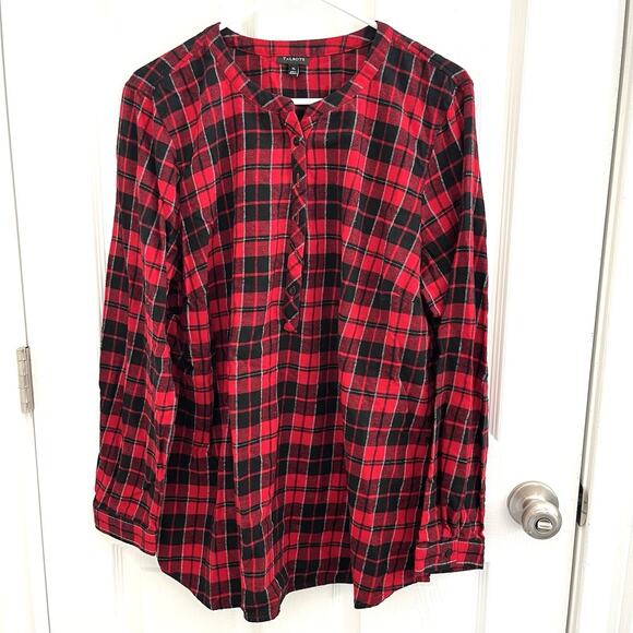 Talbots Red Plaid Shirt Womens XL Lumberjack Tartan Cozy Cabin Long Sleeve - Picture 1 of 4